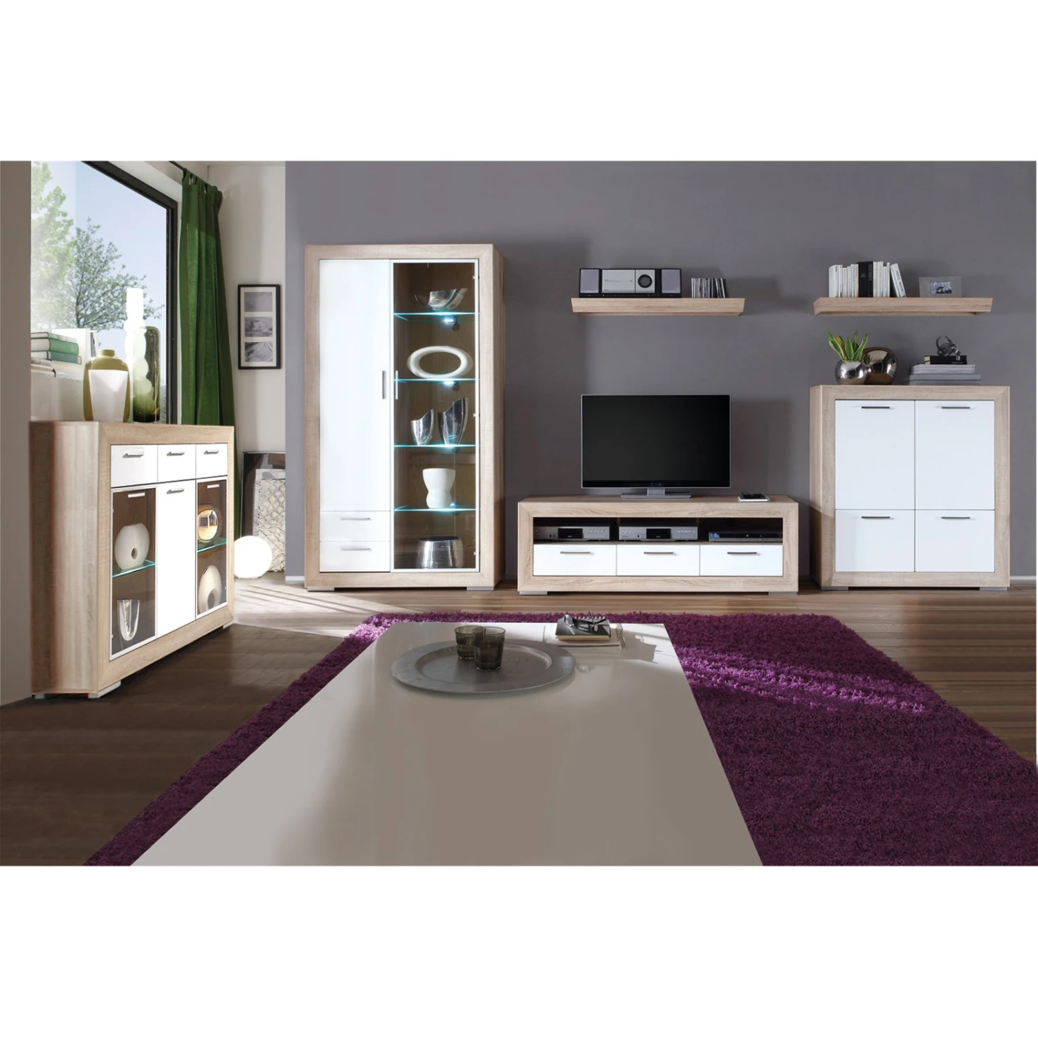 Vitrine - Sonoma Eiche-weiß - LED-Beleuchtung 2 Vitrine - Sonoma Eiche-weiß - LED-Beleuchtung – Bild 2