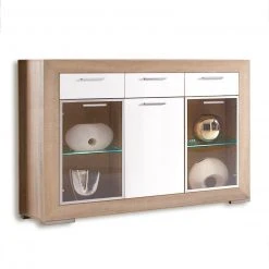 Sideboard - Sonoma Eiche-weiß - LED-Beleuchtung