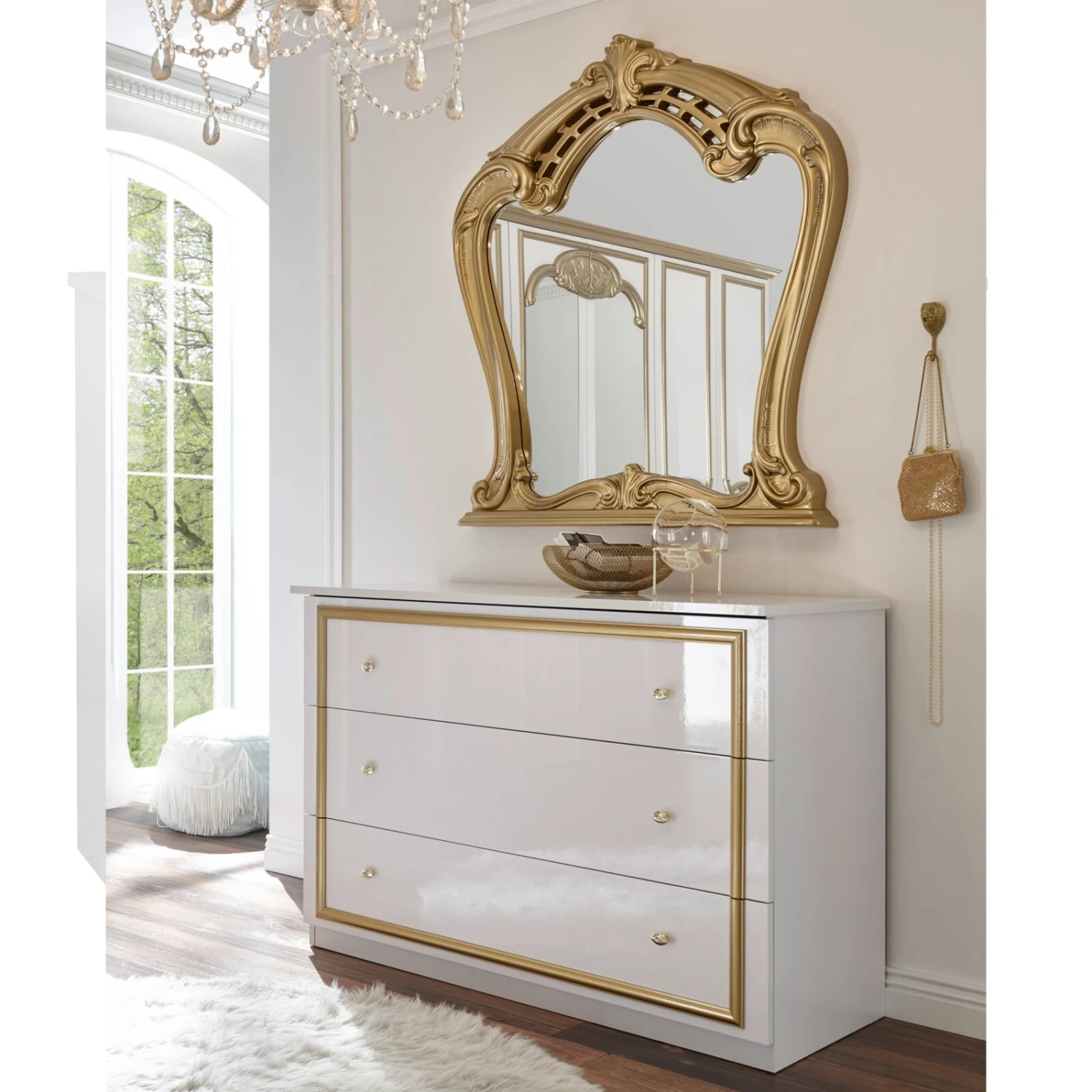 Kommode - weiß Hochglanz - gold - 118 cm 2 Kommode - weiß Hochglanz - gold - 118 cm – Bild 2