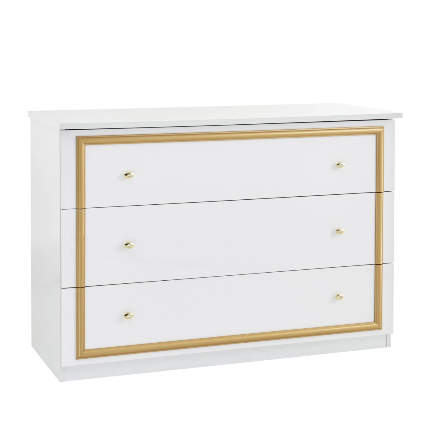 Kommode - weiß Hochglanz - gold - 118 cm 1 Kommode - weiß Hochglanz - gold - 118 cm