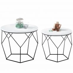 2er-Set Couchtisch - schwarz-weiß - 50 cm