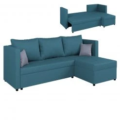 Ecksofa - petrol - Webstoff - Liegefunktion