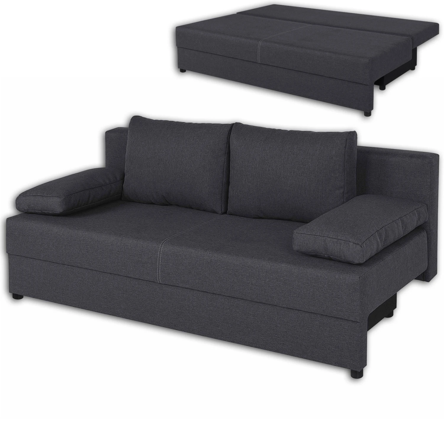 Schlafsofa - grau - Webstoff - Staukasten 1 Schlafsofa - grau - Webstoff - Staukasten