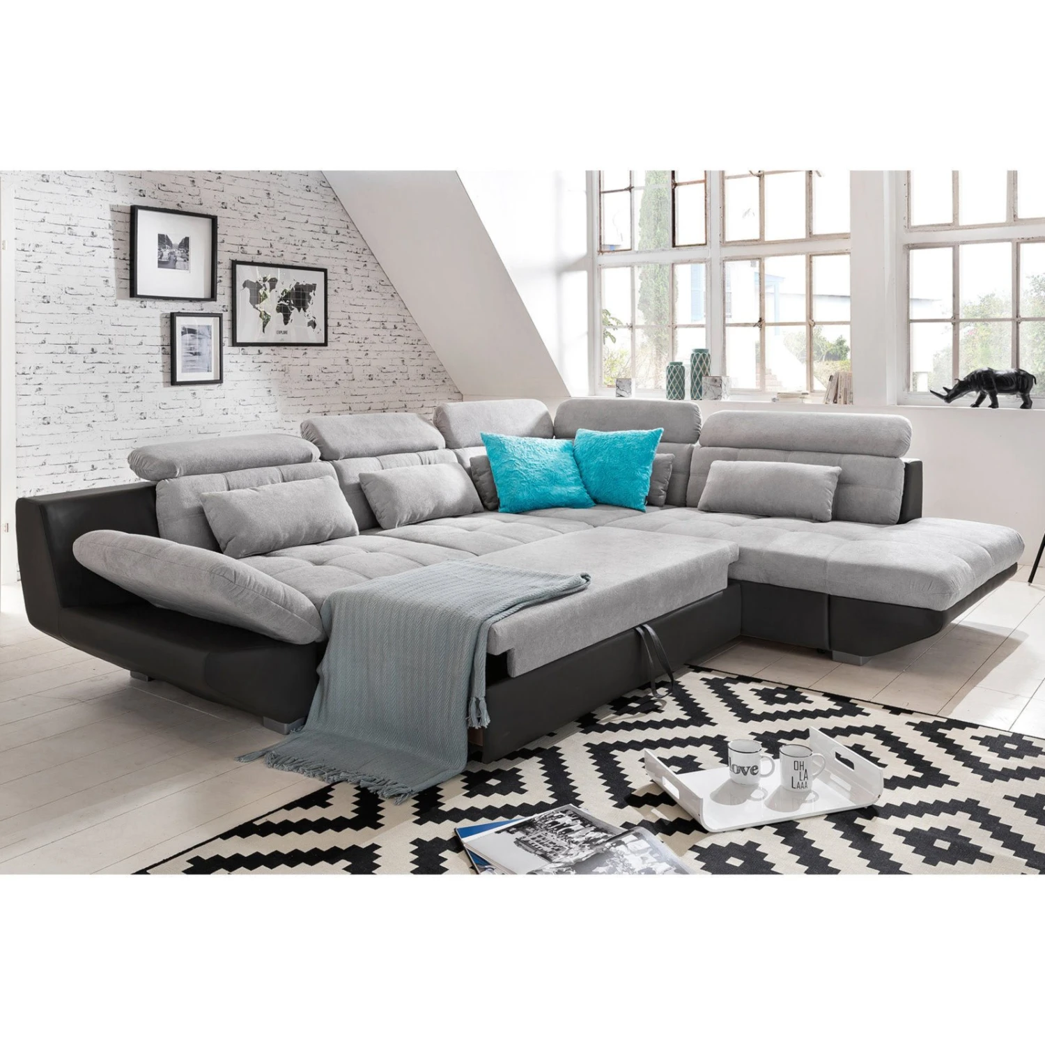 Ecksofa - grau-anthrazit - Kopfteilverstellung - Ottomane rechts 2 Ecksofa - grau-anthrazit - Kopfteilverstellung - Ottomane rechts – Bild 2