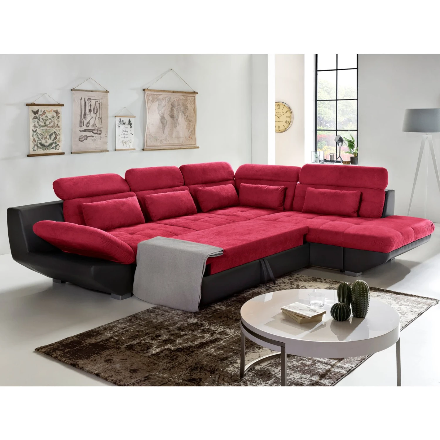 Ecksofa - rot-schwarz - Liegefunktion - Ottomane rechts 3 Ecksofa - rot-schwarz - Liegefunktion - Ottomane rechts – Bild 3