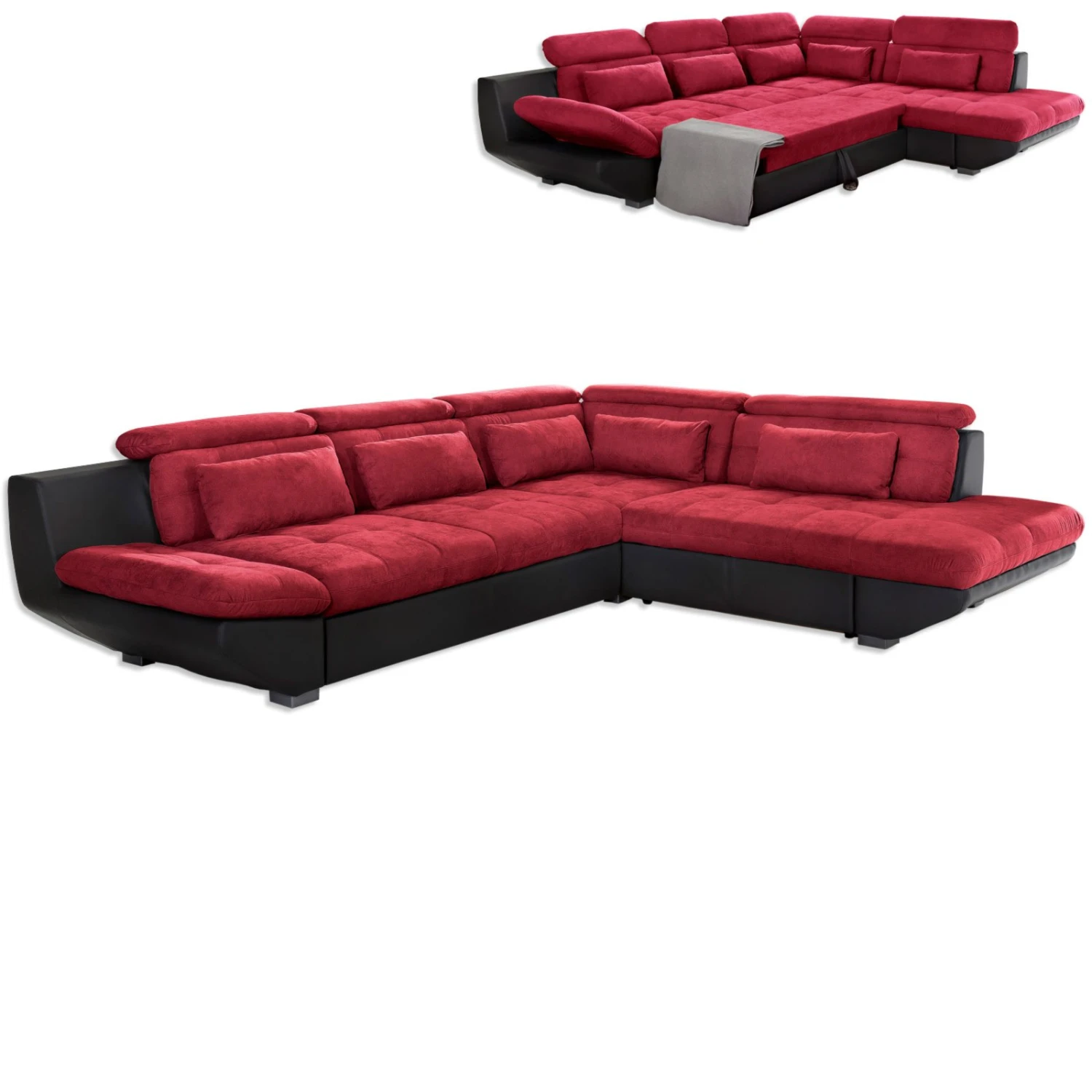 Ecksofa - rot-schwarz - Liegefunktion - Ottomane rechts 1 Ecksofa - rot-schwarz - Liegefunktion - Ottomane rechts