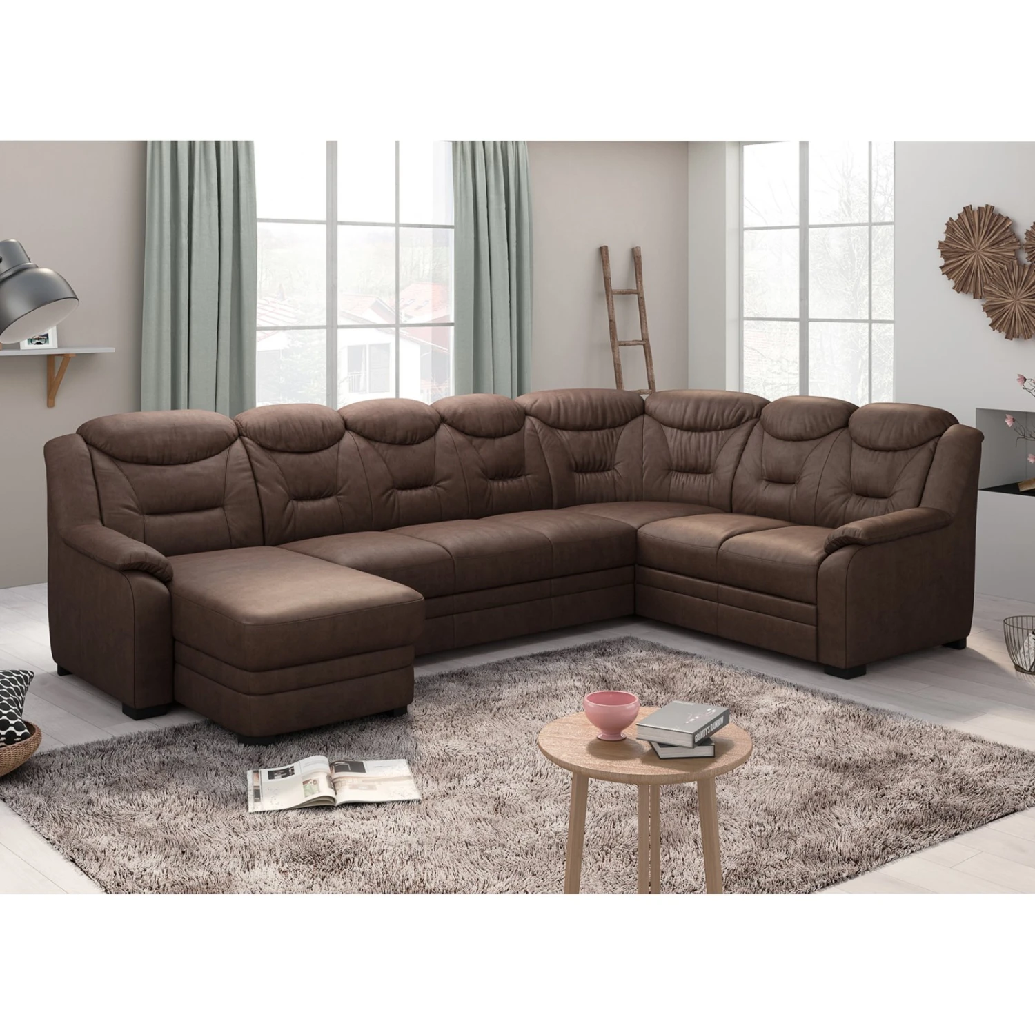 Wohnlandschaft - braun - Liegefunktion und Staukasten 3 Wohnlandschaft - braun - Liegefunktion und Staukasten – Bild 3