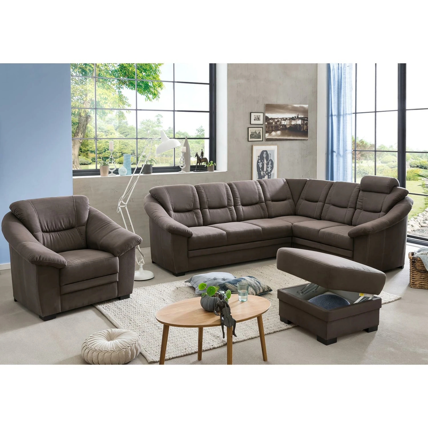 Ecksofa - braun - Microfaser - Liegefunktion und Schubkasten 5 Ecksofa - braun - Microfaser - Liegefunktion und Schubkasten – Bild 5