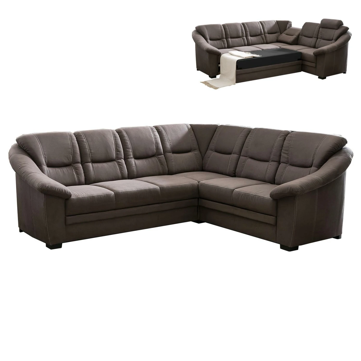 Ecksofa - braun - Microfaser - Liegefunktion und Schubkasten 1 Ecksofa - braun - Microfaser - Liegefunktion und Schubkasten