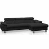 Ledersofa - schwarz - Kopfteilverstellung - Recamiere rechts