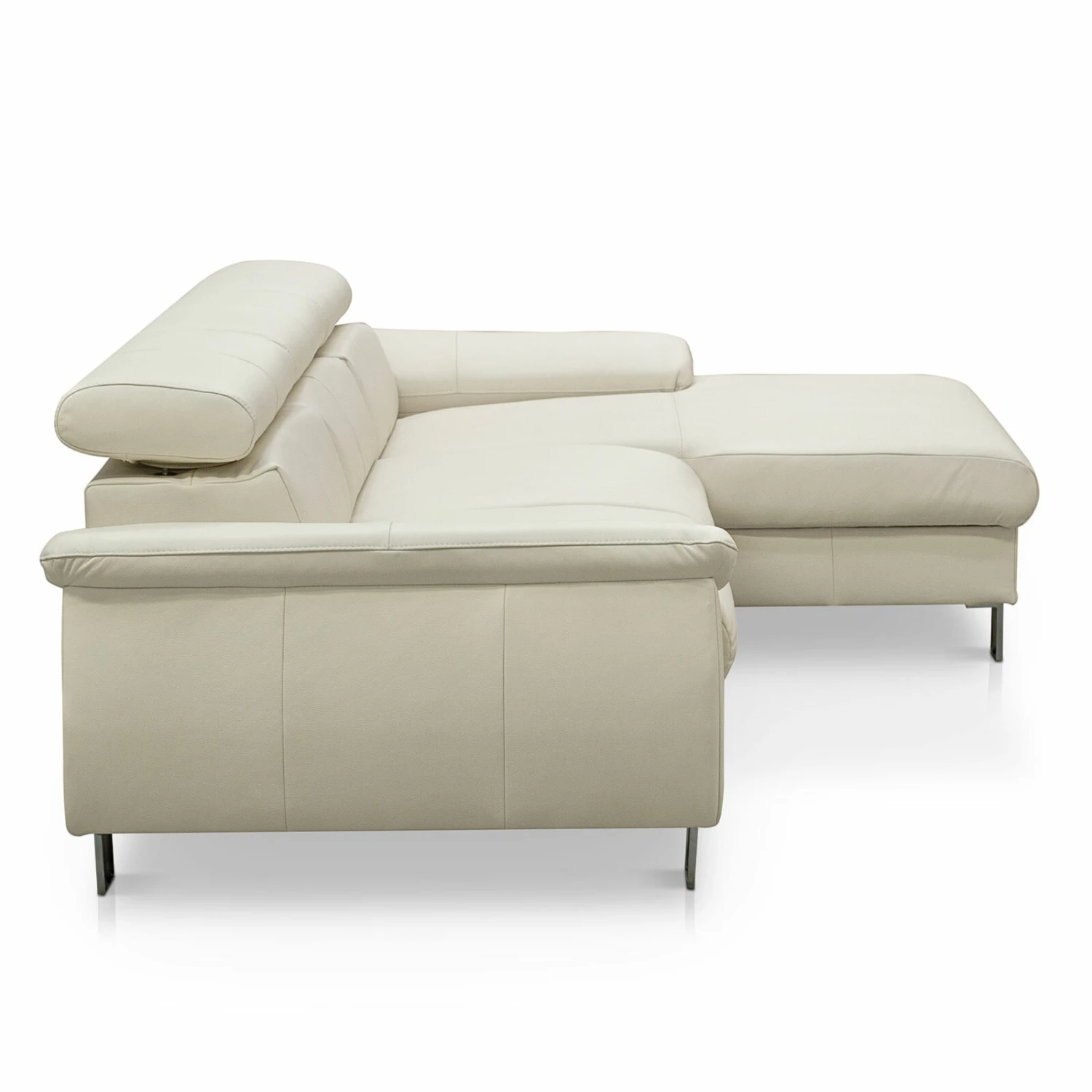Ledersofa - bianco - Kopfteilverstellung - Recamiere rechts 3 Ledersofa - bianco - Kopfteilverstellung - Recamiere rechts – Bild 3