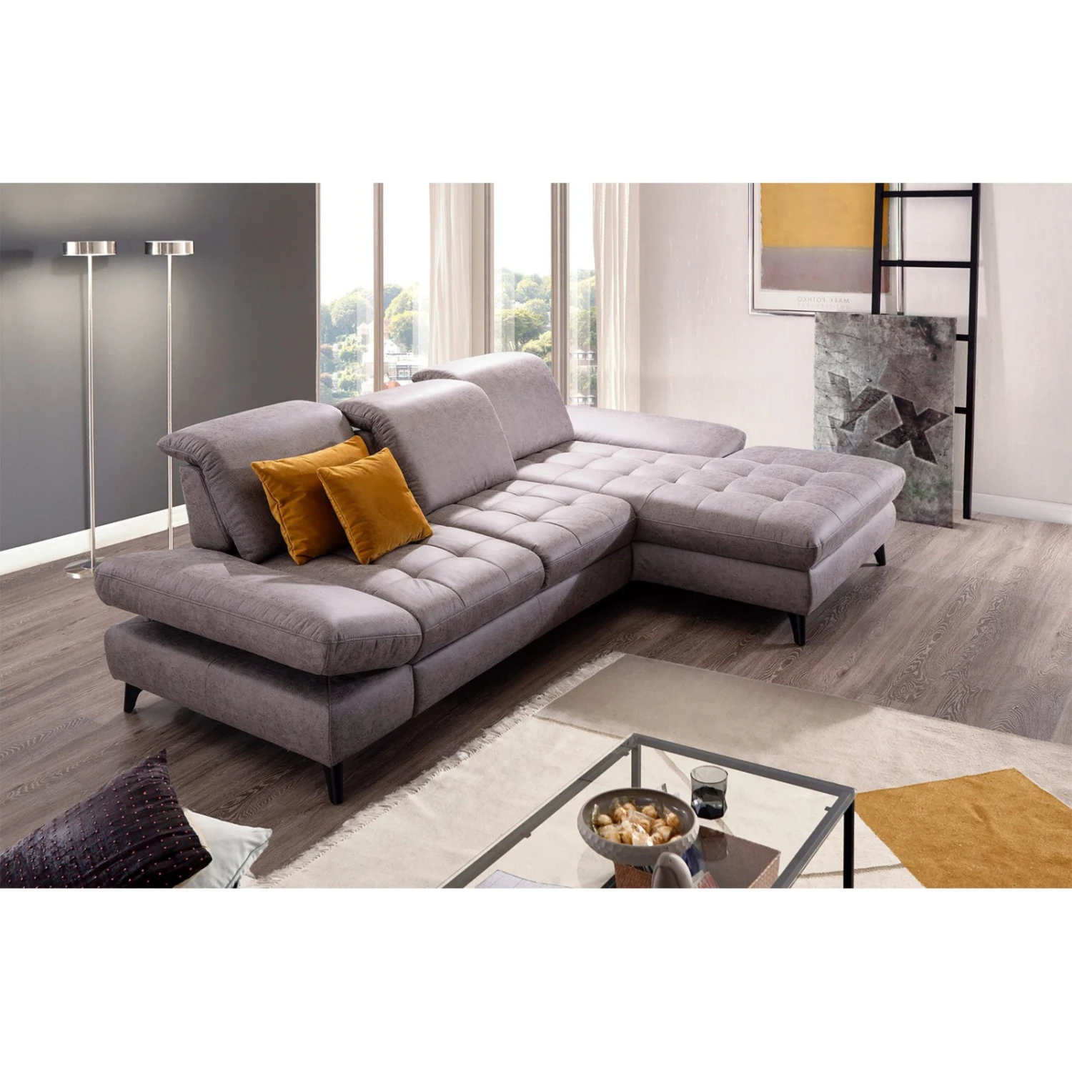 Ecksofa - hellgrau - Recamiere rechts - mit Schwenkrücken 2 Ecksofa - hellgrau - Recamiere rechts - mit Schwenkrücken – Bild 2