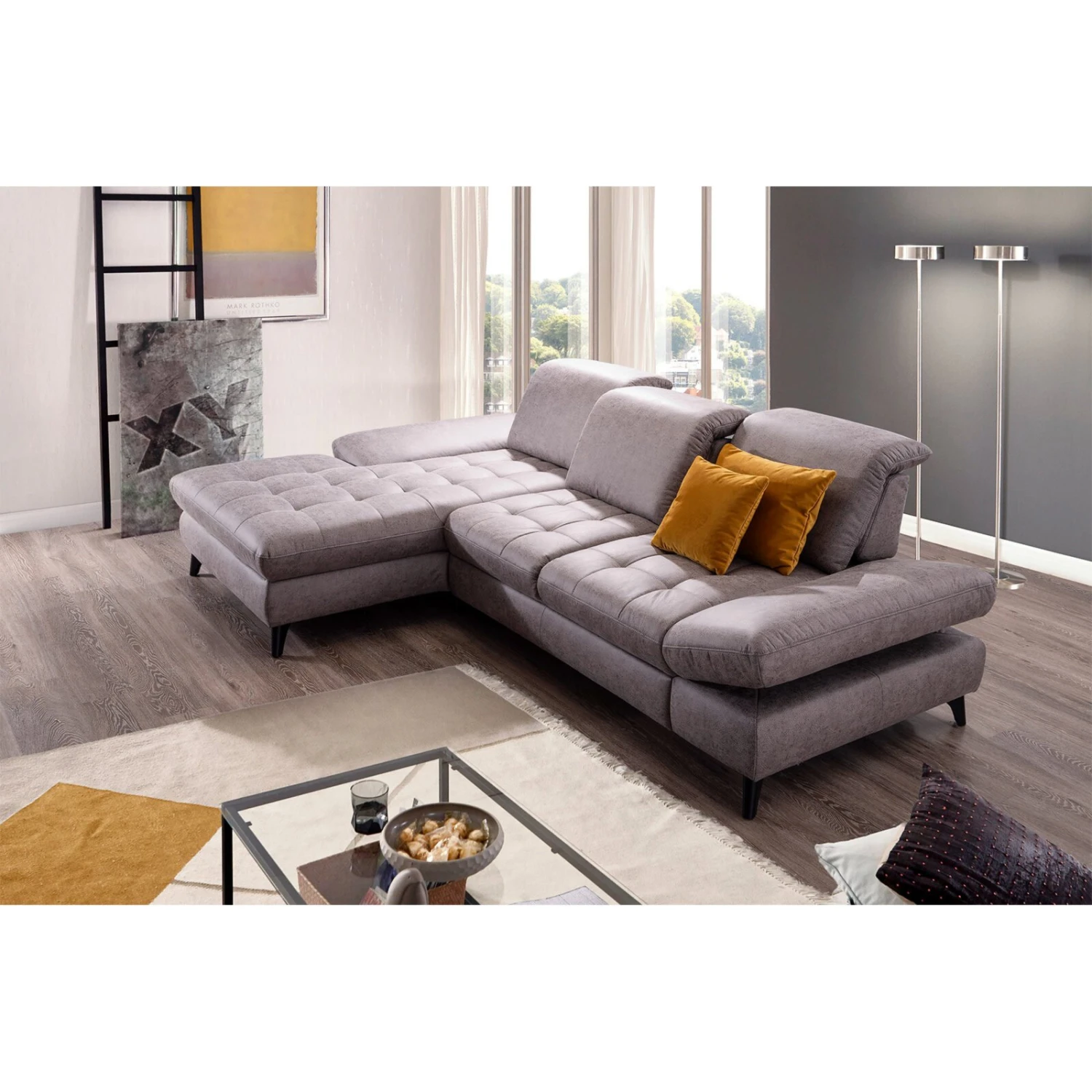 Ecksofa - grau - Recamiere links - mit Schwenkrücken 2 Ecksofa - grau - Recamiere links - mit Schwenkrücken – Bild 2