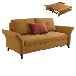 2-Sitzer Schlafsofa - gelb - mit Bettfunktion - mit Kissen