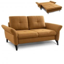 2-Sitzer Schlafsofa - mustard - Bettfunktion - mit Kissen