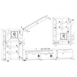 5-teilige Wohnwand - weiß - Eiche Altholz -Wohnzimmer Verkäufe 1226000200 03 1600Wx1600H
