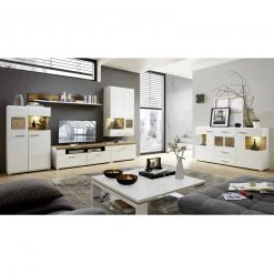 5-teilige Wohnwand - weiß - Eiche Altholz -Wohnzimmer Verkäufe 1226000200 05 1600Wx1600H