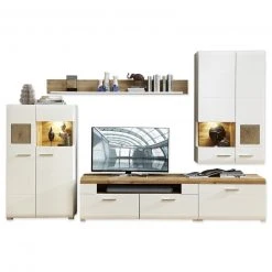 5-teilige Wohnwand - weiß - Eiche Altholz