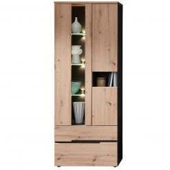 Standvitrine - Artisan Eiche - Graphit - mit Beleuchtung