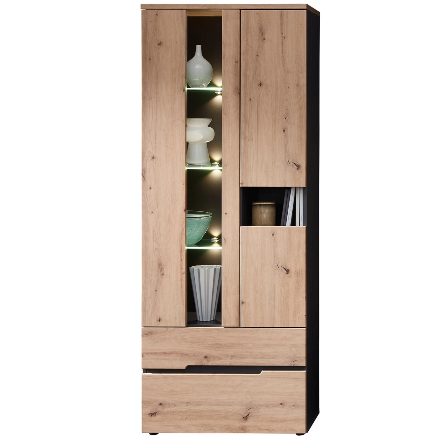 Standvitrine - Artisan Eiche - Graphit - mit Beleuchtung 1 Standvitrine - Artisan Eiche - Graphit - mit Beleuchtung