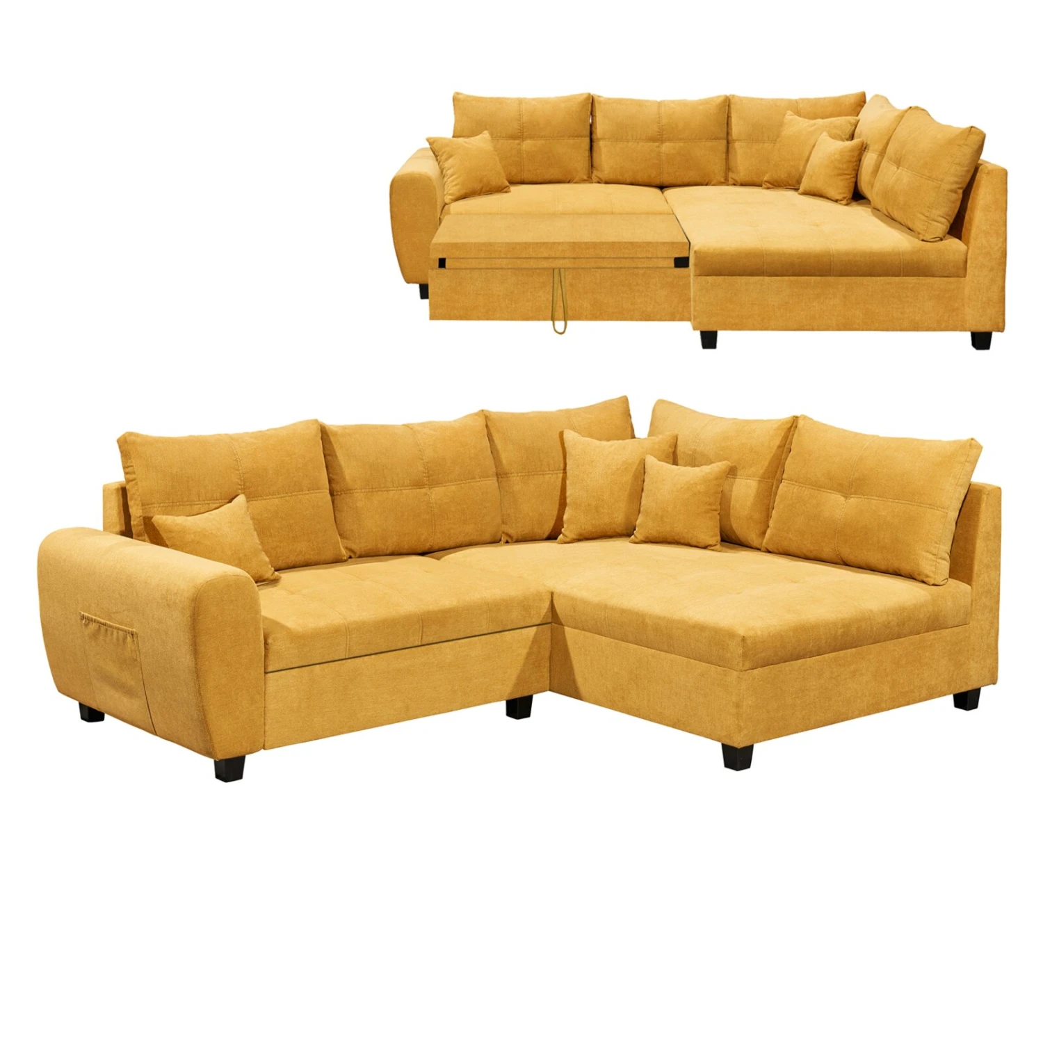 Ecksofa - senf - Liegefunktion - Recamiere rechts 1 Ecksofa - senf - Liegefunktion - Recamiere rechts