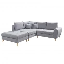 Eckgarnitur - light grey - Recamiere links - mit Hocker