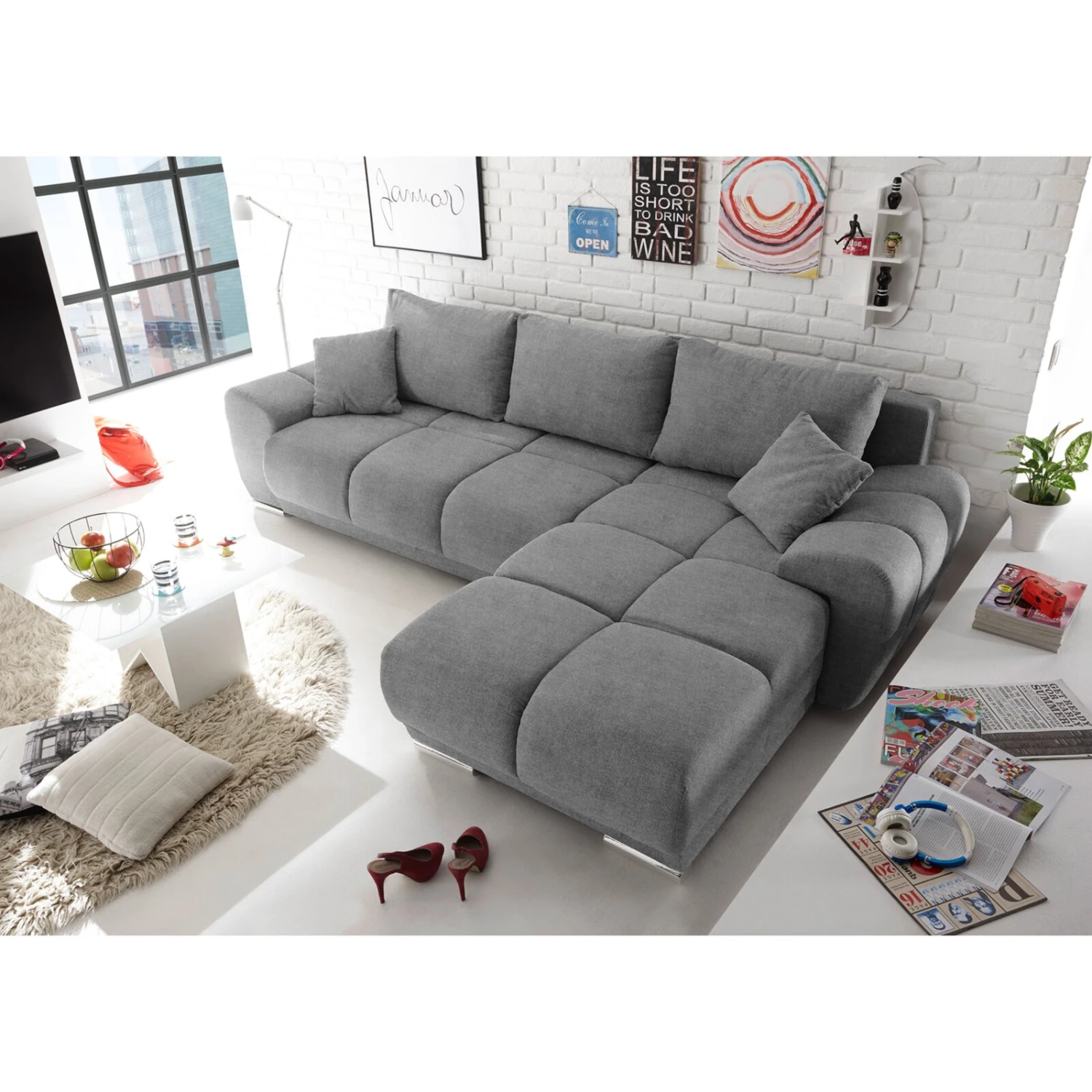Ecksofa - dark grey - mit Liegefunktion 3 Ecksofa - dark grey - mit Liegefunktion – Bild 3