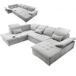 Wohnlandschaft - silber - Liegefunktion - Recamiere links