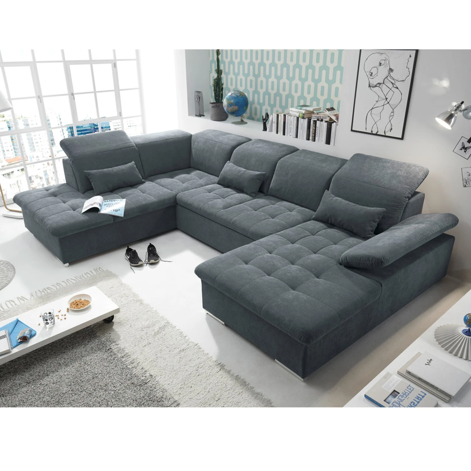 Wohnlandschaft - anthrazit - Liegefunktion - Recamiere links 2 Wohnlandschaft - anthrazit - Liegefunktion - Recamiere links – Bild 2