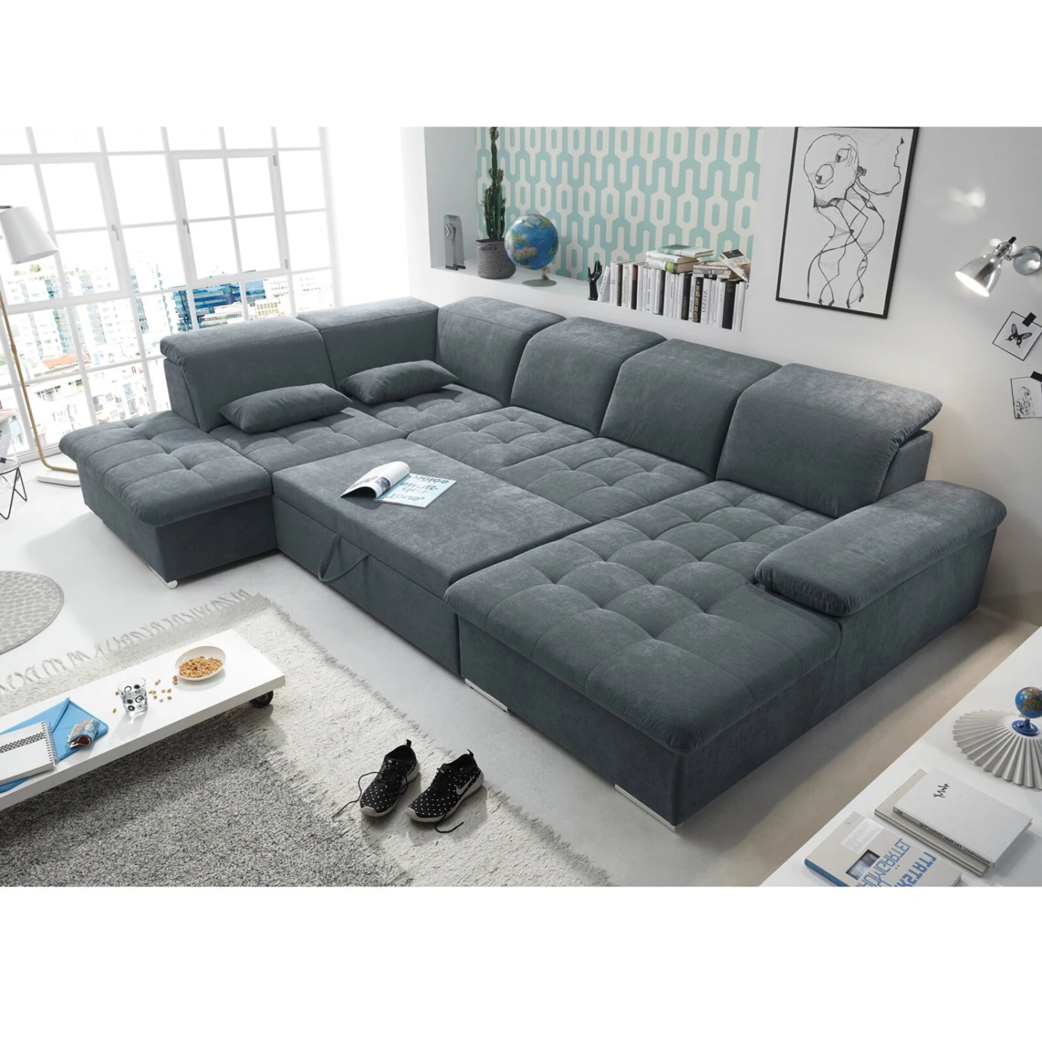 Wohnlandschaft - anthrazit - Liegefunktion - Recamiere links 3 Wohnlandschaft - anthrazit - Liegefunktion - Recamiere links – Bild 3