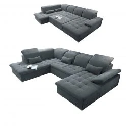 Wohnlandschaft - anthrazit - Liegefunktion - Recamiere links