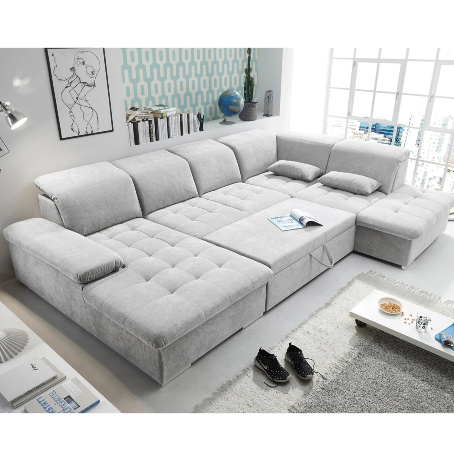 Wohnlandschaft - silber - Liegefunktion - Recamiere rechts 2 Wohnlandschaft - silber - Liegefunktion - Recamiere rechts – Bild 2