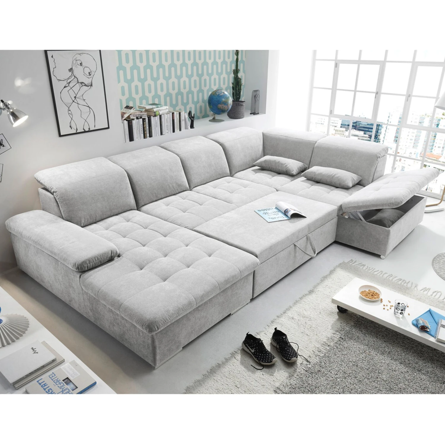 Wohnlandschaft - silber - Liegefunktion - Recamiere rechts 3 Wohnlandschaft - silber - Liegefunktion - Recamiere rechts – Bild 3