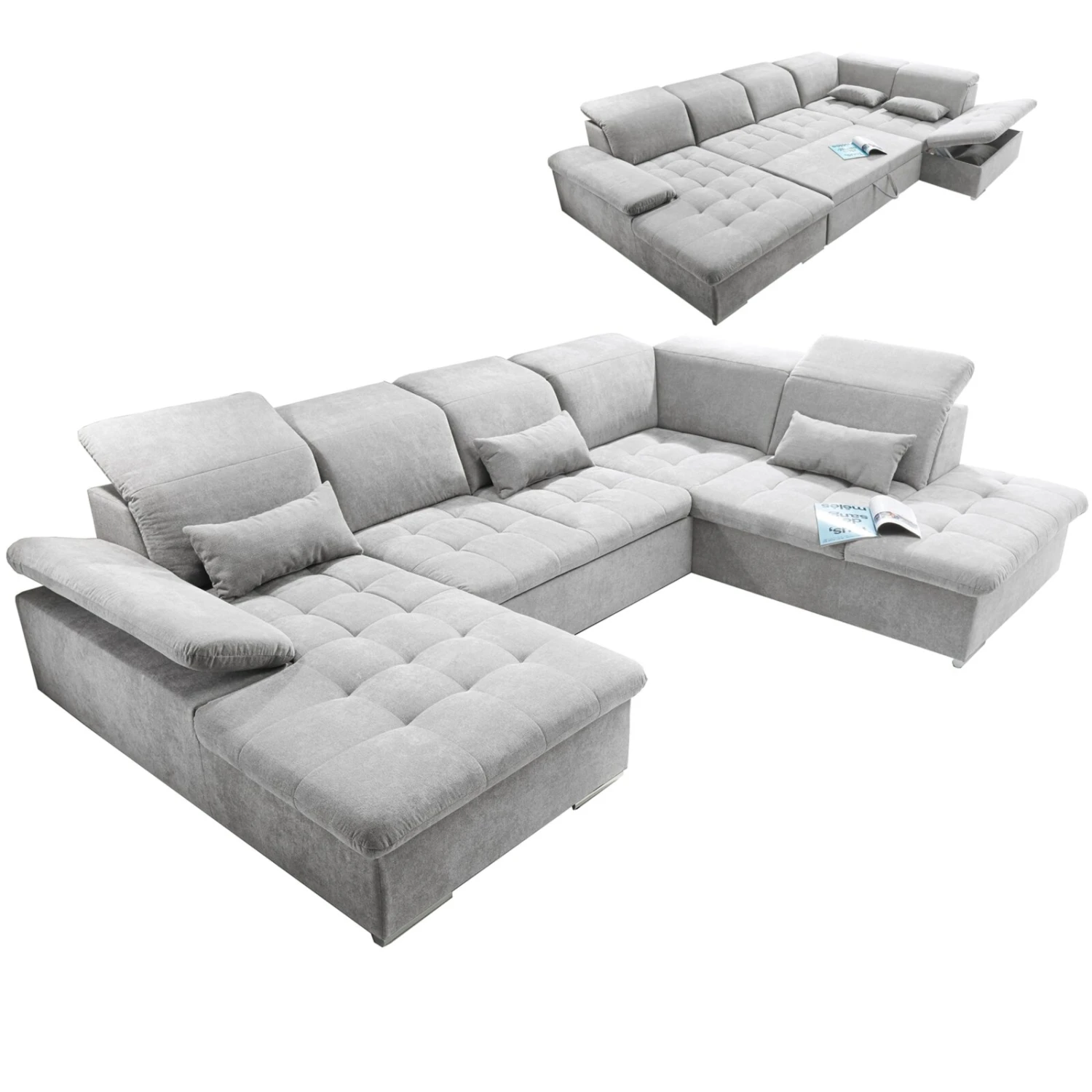 Wohnlandschaft - silber - Liegefunktion - Recamiere rechts 1 Wohnlandschaft - silber - Liegefunktion - Recamiere rechts