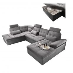 Wohnlandschaft - schwarz-anthrazit - Liegefunktion - Recamiere links