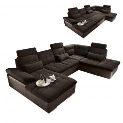 Wohnlandschaft - schwarz-braun - Liegefunktion - Recamiere rechts