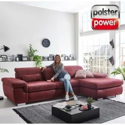 polsterpower Ecksofa - rot - Recamiere rechts - mit Sitztiefenverstellung