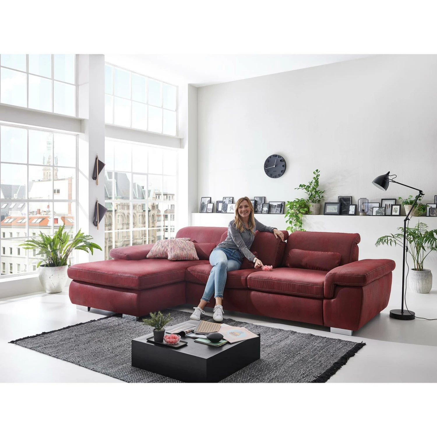 polsterpower Ecksofa - rot - Recamiere links - mit Sitztiefenverstellung 2 polsterpower Ecksofa - rot - Recamiere links - mit Sitztiefenverstellung – Bild 2