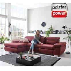 polsterpower Ecksofa - rot - Recamiere links - mit Sitztiefenverstellung