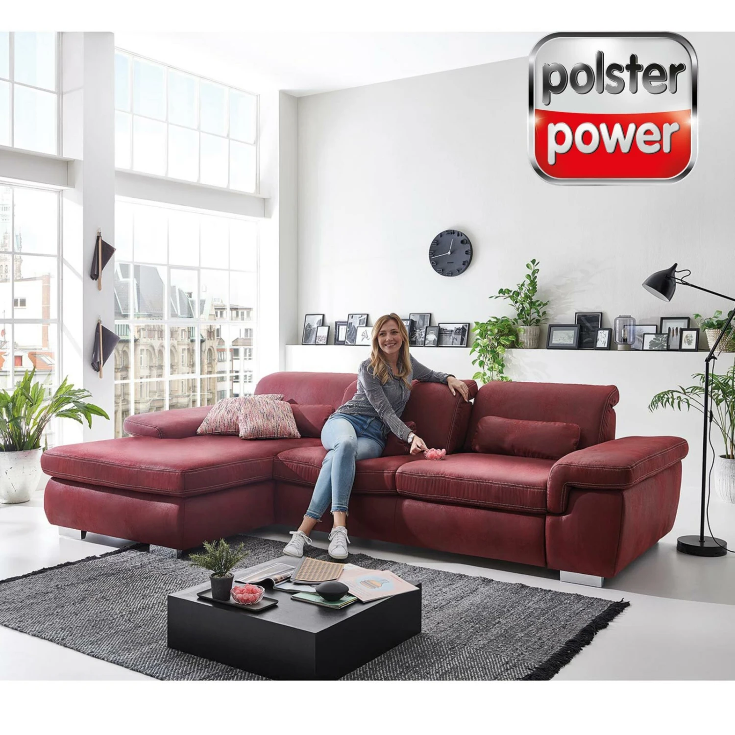 polsterpower Ecksofa - rot - Recamiere links - mit Sitztiefenverstellung 1 polsterpower Ecksofa - rot - Recamiere links - mit Sitztiefenverstellung