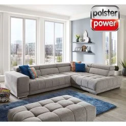 polsterpower Ecksofa - silber - mit Funktionen - Recamiere rechts