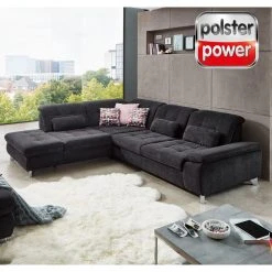 polsterpower Ecksofa - schwarz - Sitztiefenverstellung - Recamiere links