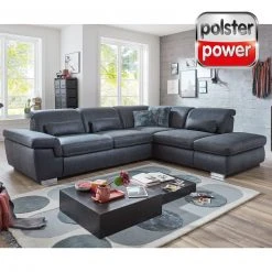 polsterpower Ecksofa - marine - Basismodell - Anstellhocker rechts