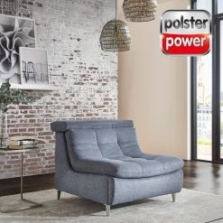 polsterpower Sessel - denim - Flockstoff - Kopfpolsterverstellung