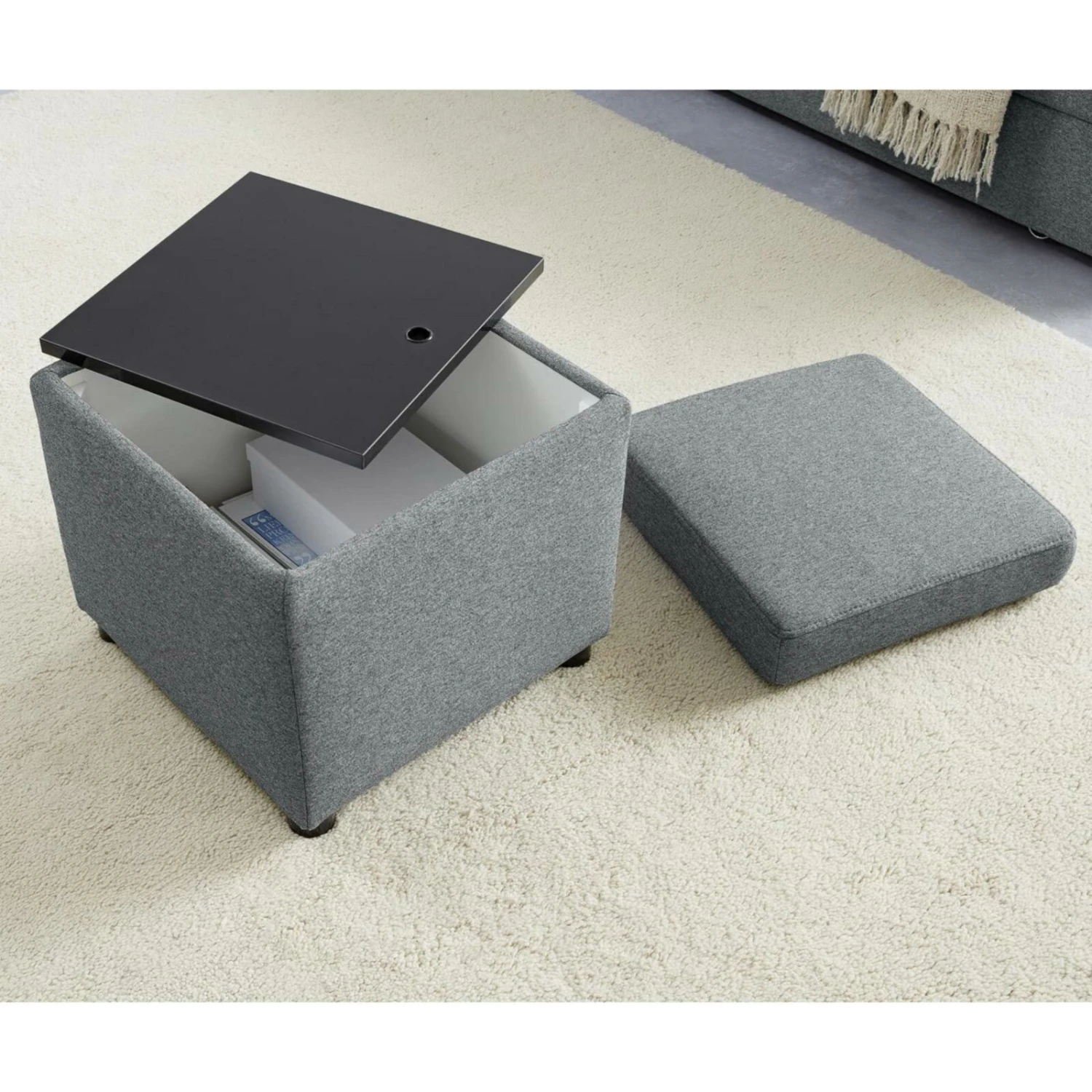Polsterhocker - LOOKS by Wolfgang Joop - dunkelgrau - Tischfunktion 4 Polsterhocker - LOOKS by Wolfgang Joop - dunkelgrau - Tischfunktion – Bild 4