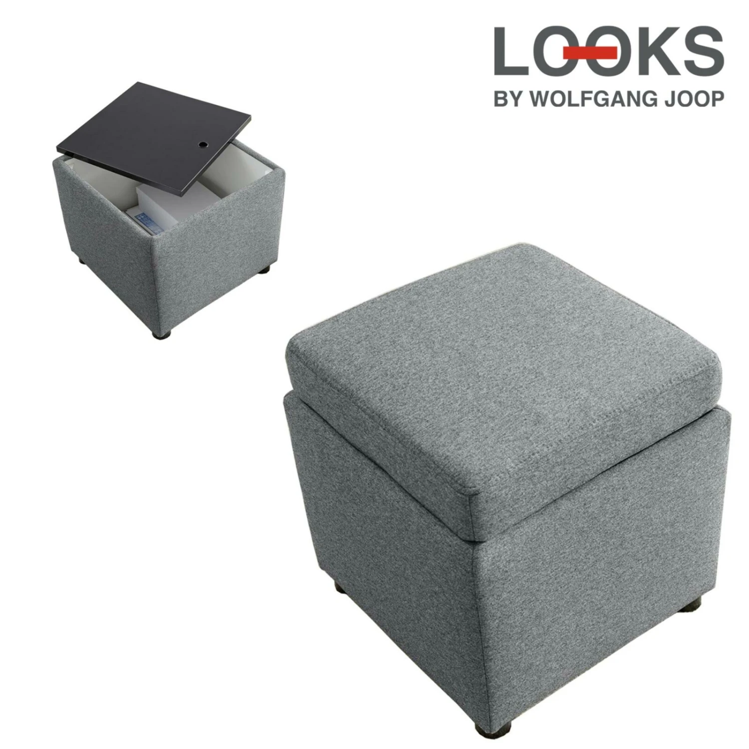 Polsterhocker - LOOKS by Wolfgang Joop - dunkelgrau - Tischfunktion 1 Polsterhocker - LOOKS by Wolfgang Joop - dunkelgrau - Tischfunktion