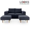 Sofa mit 2 Hockern - LOOKS by Wolfgang Joop - dunkelblau - 172 cm