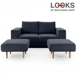 Sofa mit 2 Hockern - LOOKS by Wolfgang Joop - dunkelblau - 172 cm