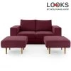 Sofa mit 2 Hockern - LOOKS by Wolfgang Joop - beere - 172 cm