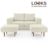 Sofa mit 2 Hockern - LOOKS by Wolfgang Joop - creme - 172 cm